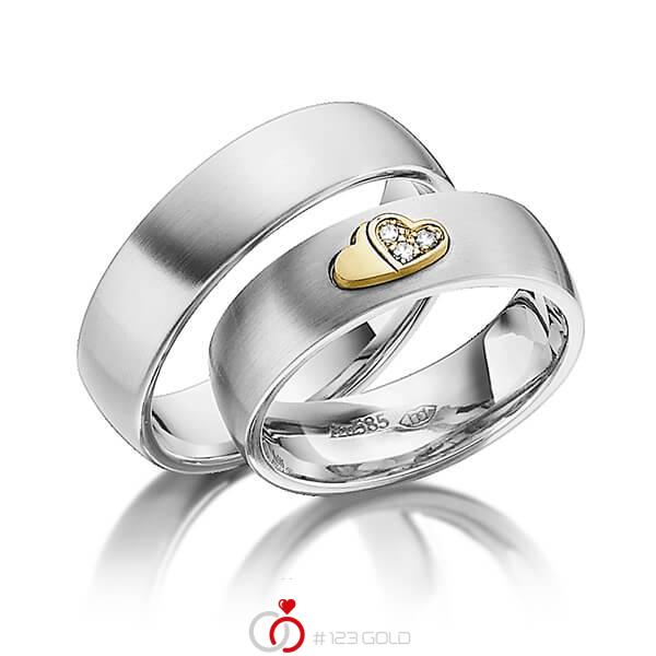 Paar bicolor Trauringe/Eheringe in Edelstahl Gelbgold 585 mit zus. 0,045 ct. Brillant tw, si von 123gold - Y-1339-1 Paar bicolor Trauringe/Eheringe in Edelstahl Gelbgold 585 mit zus. 0,045 ct. Brillant tw, si von 123gold - Y-1339-1
