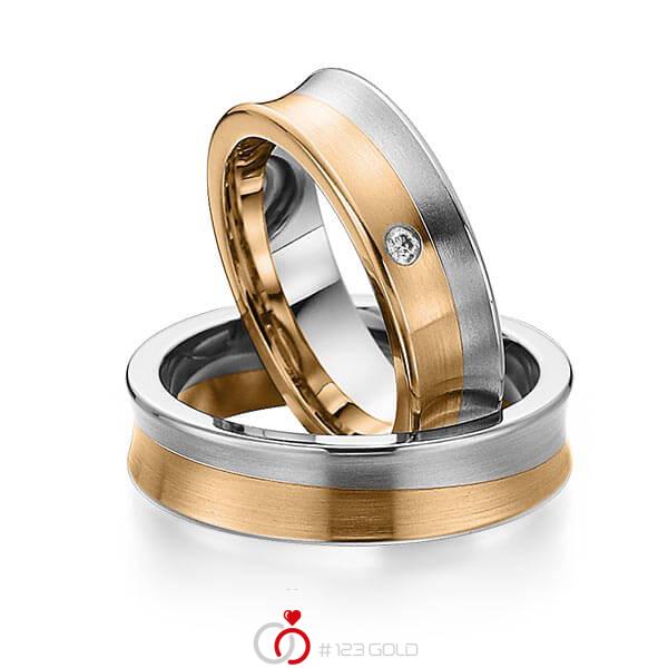 Paar bicolor Trauringe/Eheringe in Edelstahl Roségold 585 mit zus. 0,03 ct. Brillant tw, si von 123gold - Y-1299-3 Paar bicolor Trauringe/Eheringe in Edelstahl Roségold 585 mit zus. 0,03 ct. Brillant tw, si von 123gold - Y-1299-3