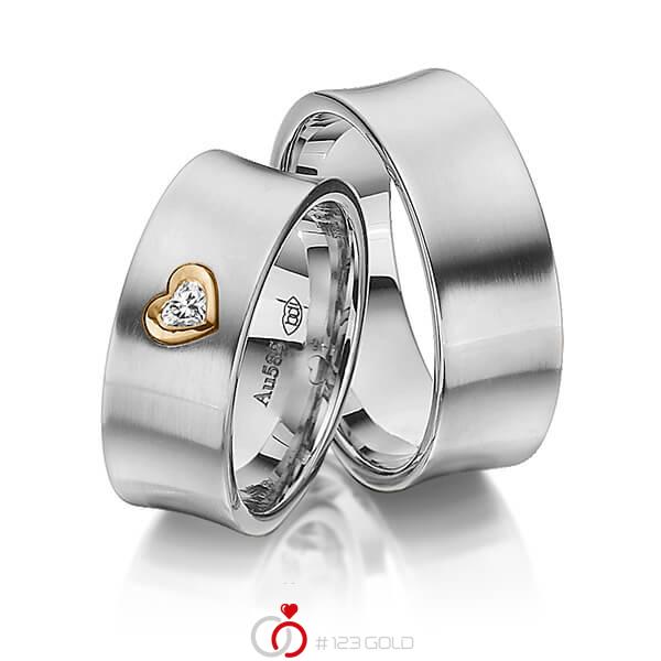Paar bicolor Trauringe/Eheringe in Edelstahl Roségold 585 mit zus. 0,12 ct. Herz-Diamant tw, vs von 123gold - Y-1337-3 Paar bicolor Trauringe/Eheringe in Edelstahl Roségold 585 mit zus. 0,12 ct. Herz-Diamant tw, vs von 123gold - Y-1337-3