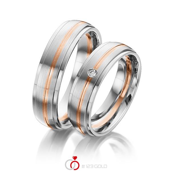 Paar bicolor Trauringe/Eheringe in Edelstahl Rotgold 585 mit zus. 0,025 ct. Brillant tw, si von 123gold - Y-1283-2 Paar bicolor Trauringe/Eheringe in Edelstahl Rotgold 585 mit zus. 0,025 ct. Brillant tw, si von 123gold - Y-1283-2