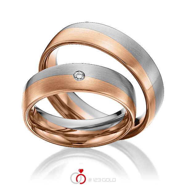 Paar bicolor Trauringe/Eheringe in Edelstahl Rotgold 585 mit zus. 0,03 ct. Brillant tw, si von 123gold - Y-1290-3 Paar bicolor Trauringe/Eheringe in Edelstahl Rotgold 585 mit zus. 0,03 ct. Brillant tw, si von 123gold - Y-1290-3