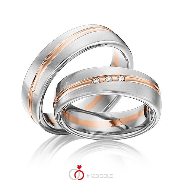 Paar bicolor Trauringe/Eheringe in Edelstahl Rotgold 585 mit zus. 0,03 ct. Brillant tw, si von 123gold - Y-1291-1 Paar bicolor Trauringe/Eheringe in Edelstahl Rotgold 585 mit zus. 0,03 ct. Brillant tw, si von 123gold - Y-1291-1