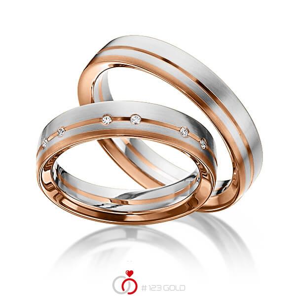 Paar bicolor Trauringe/Eheringe in Edelstahl Rotgold 585 mit zus. 0,048 ct. Brillant tw, si von 123gold - Y-1286-1 Paar bicolor Trauringe/Eheringe in Edelstahl Rotgold 585 mit zus. 0,048 ct. Brillant tw, si von 123gold - Y-1286-1