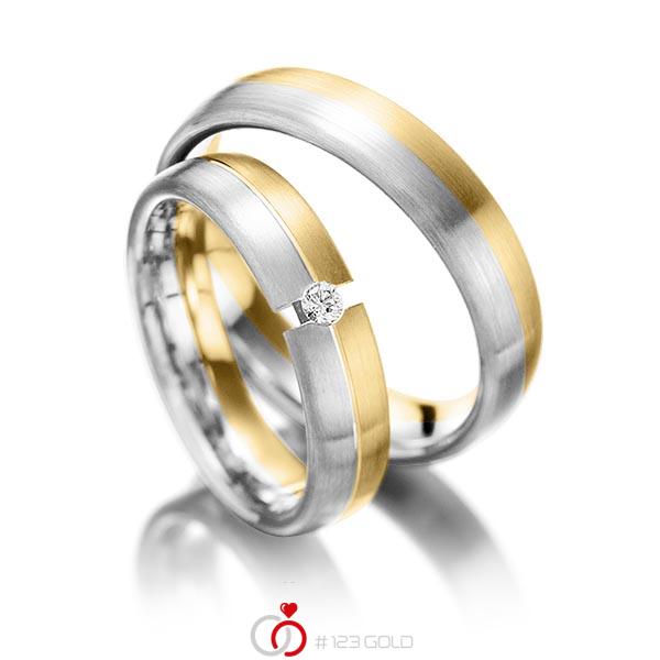Paar bicolor Trauringe/Eheringe in Gelbgold 375 Weißgold 375 mit zus. 0,05 ct. Brillant tw, si von Steinberg - Q-1244-1 Paar bicolor Trauringe/Eheringe in Gelbgold 375 Weißgold 375 mit zus. 0,05 ct. Brillant tw, si von Steinberg - Q-1244-1
