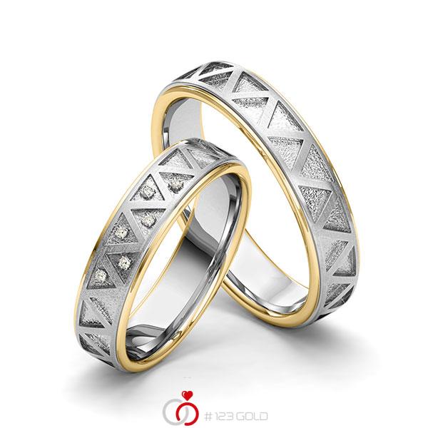 Paar bicolor Trauringe/Eheringe in Gelbgold 585 Graugold 585 Laser Struktur mit zus. 0,045 ct. Brillant tw, si von 123gold - Y-1405-10 Paar bicolor Trauringe/Eheringe in Gelbgold 585 Graugold 585 Laser Struktur mit zus. 0,045 ct. Brillant tw, si von 123gold - Y-1405-10