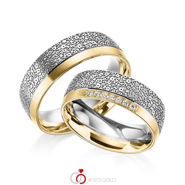 Paar bicolor Trauringe/Eheringe in Gelbgold 585 Graugold 585 Laser Struktur mit zus. 0,07 ct. Brillant tw, si von 123gold - Y-1383-10 Paar bicolor Trauringe/Eheringe in Gelbgold 585 Graugold 585 Laser Struktur mit zus. 0,07 ct. Brillant tw, si von 123gold - Y-1383-10