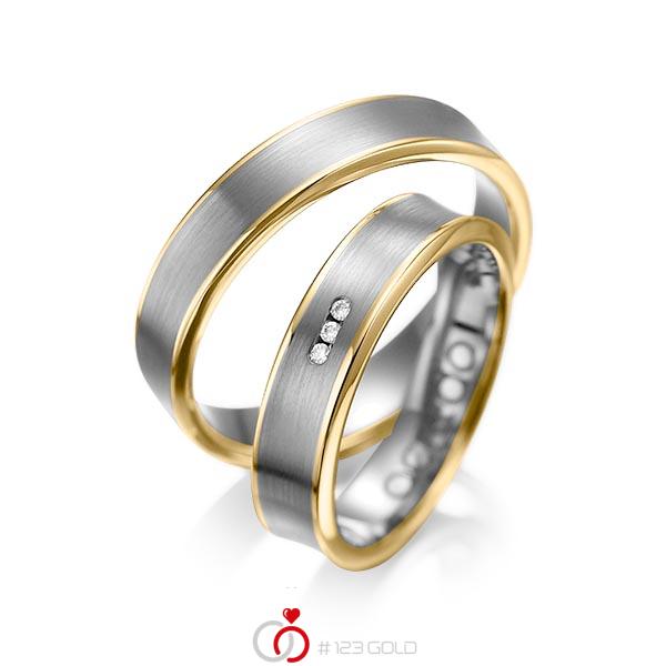Paar bicolor Trauringe/Eheringe in Gelbgold 585 Graugold dunkel 585 mit zus. 0,03 ct. Brillant tw, si von acredo - A-1055-13 Paar bicolor Trauringe/Eheringe in Gelbgold 585 Graugold dunkel 585 mit zus. 0,03 ct. Brillant tw, si von acredo - A-1055-13