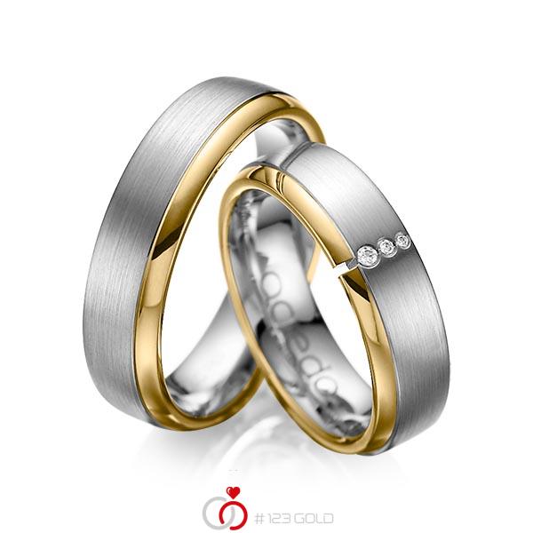 Paar bicolor Trauringe/Eheringe in Gelbgold 585 Graugold dunkel 585 mit zus. 0,03 ct. Brillant tw, si von acredo - A-1067-12 Paar bicolor Trauringe/Eheringe in Gelbgold 585 Graugold dunkel 585 mit zus. 0,03 ct. Brillant tw, si von acredo - A-1067-12