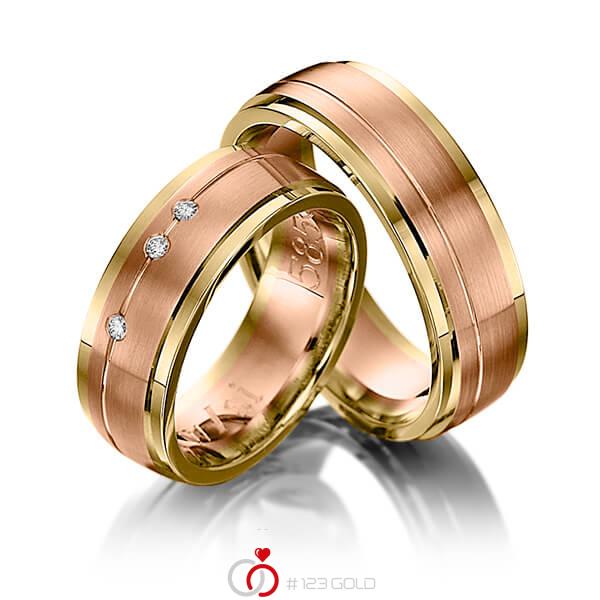 Paar bicolor Trauringe/Eheringe in Gelbgold 585 Rotgold 585 mit zus. 0,045 ct. Brillant tw, si von 123gold - Y-1081-16 Paar bicolor Trauringe/Eheringe in Gelbgold 585 Rotgold 585 mit zus. 0,045 ct. Brillant tw, si von 123gold - Y-1081-16
