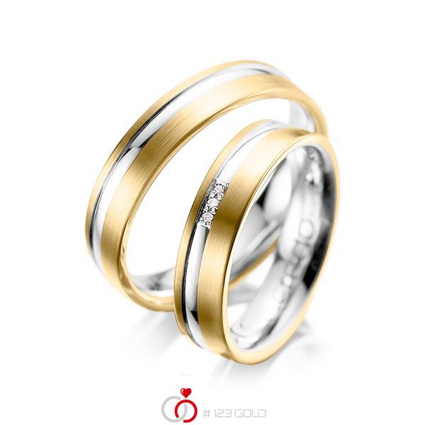 Paar bicolor Trauringe/Eheringe in Gelbgold 585 Weißgold 585 mit zus. 0,015 ct. Brillant tw, si von acredo - A-1039-1 Paar bicolor Trauringe/Eheringe in Gelbgold 585 Weißgold 585 mit zus. 0,015 ct. Brillant tw, si von acredo - A-1039-1