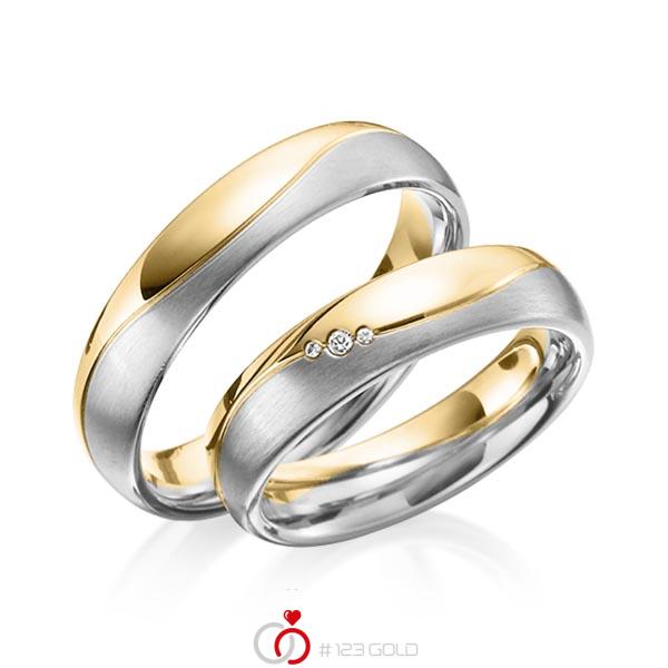 Paar bicolor Trauringe/Eheringe in Gelbgold 585 Weissgold 585 mit zus. 0,025 ct. Brillant tw, si von 123gold - Y-1314-5 Paar bicolor Trauringe/Eheringe in Gelbgold 585 Weissgold 585 mit zus. 0,025 ct. Brillant tw, si von 123gold - Y-1314-5