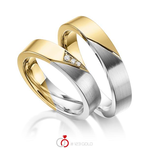 Paar bicolor Trauringe/Eheringe in Gelbgold 585 Weissgold 585 mit zus. 0,03 ct. Brillant tw, si von 123gold - Y-1378-5 Paar bicolor Trauringe/Eheringe in Gelbgold 585 Weissgold 585 mit zus. 0,03 ct. Brillant tw, si von 123gold - Y-1378-5