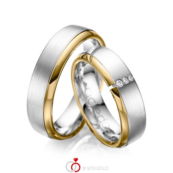Paar bicolor Trauringe/Eheringe in Gelbgold 585 Weissgold 585 mit zus. 0,03 ct. Brillant tw, si von acredo - A-1067-4 Paar bicolor Trauringe/Eheringe in Gelbgold 585 Weissgold 585 mit zus. 0,03 ct. Brillant tw, si von acredo - A-1067-4