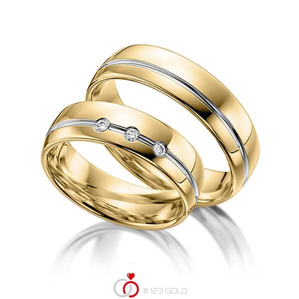 Paar bicolor Trauringe/Eheringe in Gelbgold 585 Weißgold 585 mit zus. 0,045 ct. Brillant tw, si von acredo - S-1097-5 Paar bicolor Trauringe/Eheringe in Gelbgold 585 Weißgold 585 mit zus. 0,045 ct. Brillant tw, si von acredo - S-1097-5