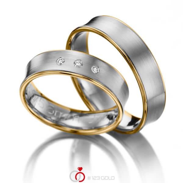 Paar bicolor Trauringe/Eheringe in Gelbgold 585 Weissgold 585 mit zus. 0,06 ct. Brillant tw, si - NP-1009-3 Paar bicolor Trauringe/Eheringe in Gelbgold 585 Weissgold 585 mit zus. 0,06 ct. Brillant tw, si - NP-1009-3