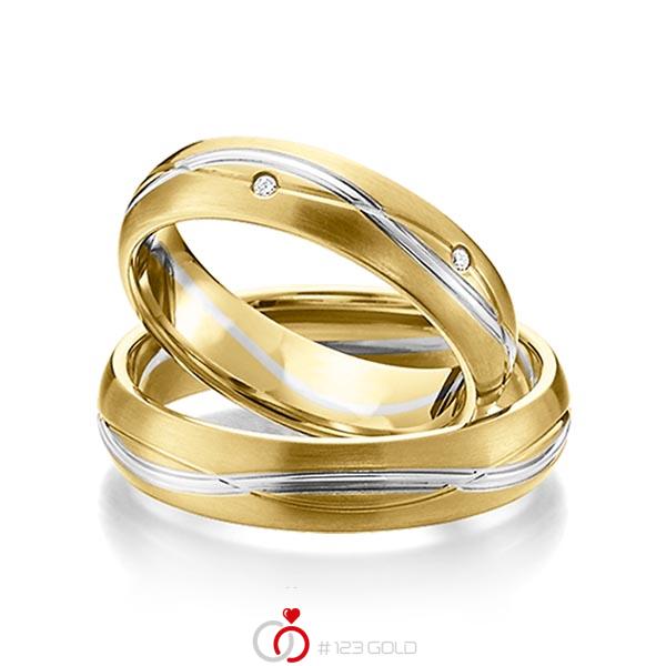 Paar bicolor Trauringe/Eheringe in Gelbgold 585 Weissgold 585 mit zus. 0,06 ct. Brillant tw, si von acredo - A-1158-11 Paar bicolor Trauringe/Eheringe in Gelbgold 585 Weissgold 585 mit zus. 0,06 ct. Brillant tw, si von acredo - A-1158-11