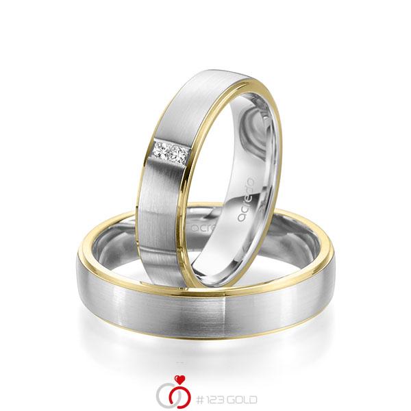 Paar bicolor Trauringe/Eheringe in Gelbgold 585 Weissgold 585 mit zus. 0,06 ct. Prinzess-Diamant tw, si von acredo - A-1964-2 Paar bicolor Trauringe/Eheringe in Gelbgold 585 Weissgold 585 mit zus. 0,06 ct. Prinzess-Diamant tw, si von acredo - A-1964-2