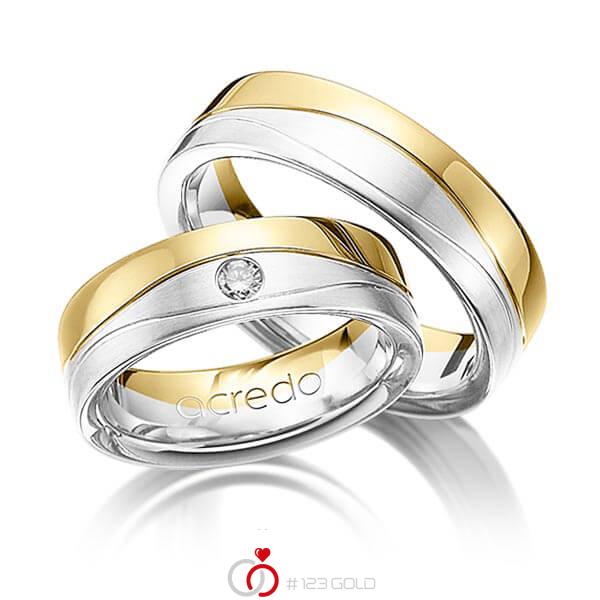 Paar bicolor Trauringe/Eheringe in Gelbgold 585 Weißgold 585 mit zus. 0,08 ct. Brillant tw, si von acredo - A-1160-2 Paar bicolor Trauringe/Eheringe in Gelbgold 585 Weißgold 585 mit zus. 0,08 ct. Brillant tw, si von acredo - A-1160-2
