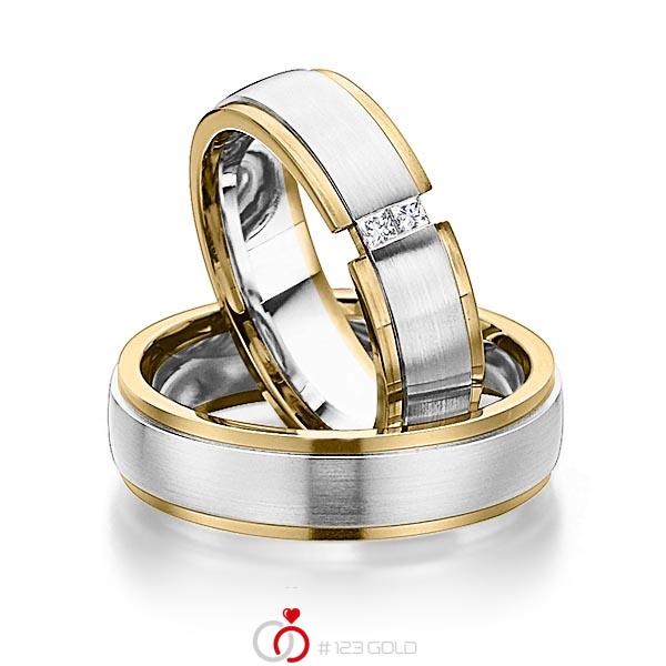 Paar bicolor Trauringe/Eheringe in Gelbgold 585 Weissgold 585 mit zus. 0,08 ct. Prinzess-Diamant tw, si von 123gold - Y-1287-4 Paar bicolor Trauringe/Eheringe in Gelbgold 585 Weissgold 585 mit zus. 0,08 ct. Prinzess-Diamant tw, si von 123gold - Y-1287-4