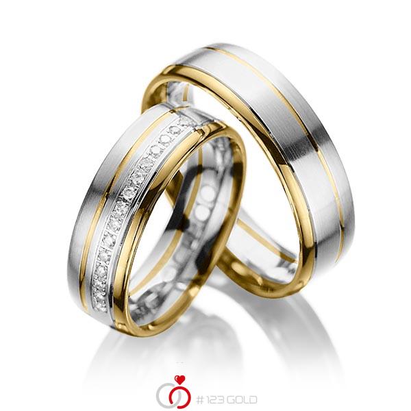Paar bicolor Trauringe/Eheringe in Gelbgold 585 Weißgold 585 mit zus. 0,15 ct. Brillant tw, si von acredo - A-1034-1 Paar bicolor Trauringe/Eheringe in Gelbgold 585 Weißgold 585 mit zus. 0,15 ct. Brillant tw, si von acredo - A-1034-1