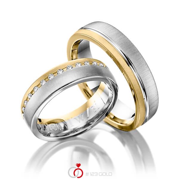 Paar bicolor Trauringe/Eheringe in Gelbgold 585 Weißgold 585 mit zus. 0,15 ct. Brillant tw, si von Steinberg - Q-1203-5 Paar bicolor Trauringe/Eheringe in Gelbgold 585 Weißgold 585 mit zus. 0,15 ct. Brillant tw, si von Steinberg - Q-1203-5