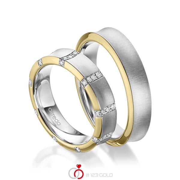 Paar bicolor Trauringe/Eheringe in Gelbgold 585 Weissgold 585 mit zus. 0,36 ct. Brillant tw, si von acredo - A-1970-2 Paar bicolor Trauringe/Eheringe in Gelbgold 585 Weissgold 585 mit zus. 0,36 ct. Brillant tw, si von acredo - A-1970-2