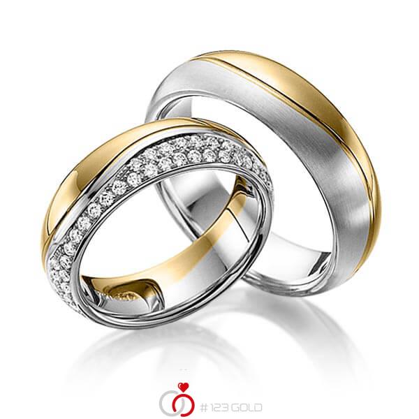 Paar bicolor Trauringe/Eheringe in Gelbgold 585 Weissgold 585 mit zus. 0,63 ct. Brillant tw, si von 123gold - Y-1273-1 Paar bicolor Trauringe/Eheringe in Gelbgold 585 Weissgold 585 mit zus. 0,63 ct. Brillant tw, si von 123gold - Y-1273-1