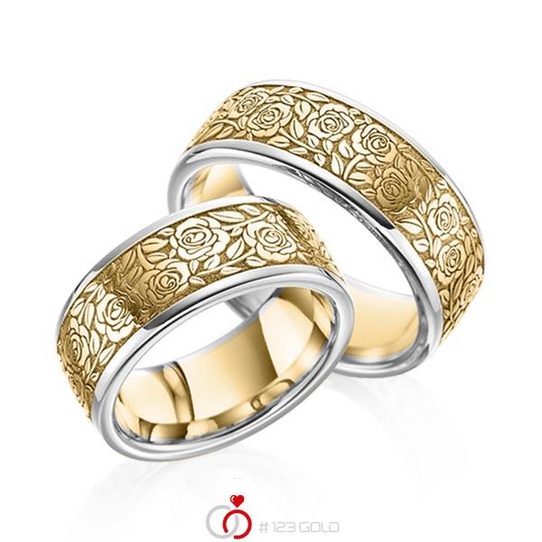 Paar bicolor Trauringe/Eheringe in Graugold 585 Gelbgold 585 Laser Struktur von 123gold - Y-1381-10 Paar bicolor Trauringe/Eheringe in Graugold 585 Gelbgold 585 Laser Struktur von 123gold - Y-1381-10