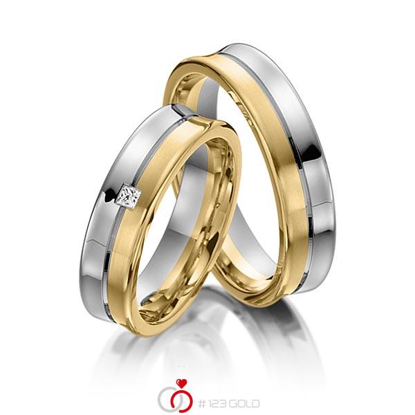 Paar bicolor Trauringe/Eheringe in Graugold 585 Gelbgold 585 mit zus. 0,03 ct. Prinzess-Diamant tw, vs von acredo - S-1107-9 Paar bicolor Trauringe/Eheringe in Graugold 585 Gelbgold 585 mit zus. 0,03 ct. Prinzess-Diamant tw, vs von acredo - S-1107-9