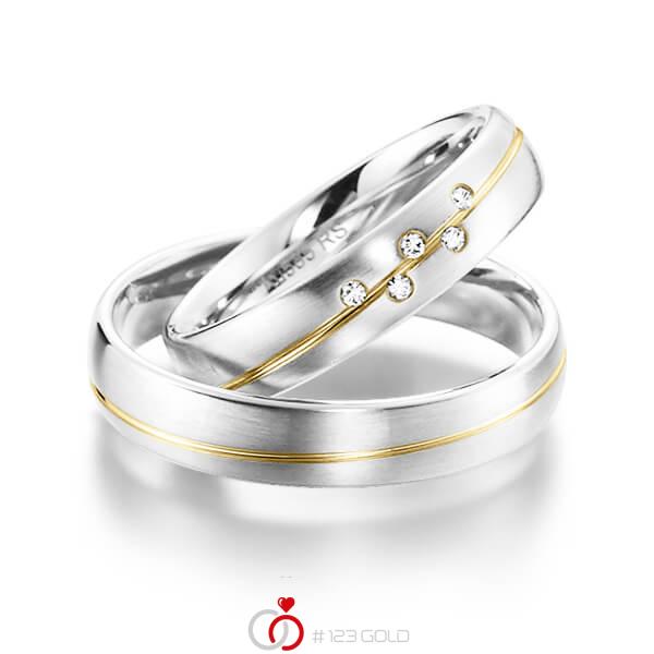 Paar bicolor Trauringe/Eheringe in Graugold 585 Gelbgold 585 mit zus. 0,04 ct. Brillant tw, si von acredo - S-1143-9 Paar bicolor Trauringe/Eheringe in Graugold 585 Gelbgold 585 mit zus. 0,04 ct. Brillant tw, si von acredo - S-1143-9