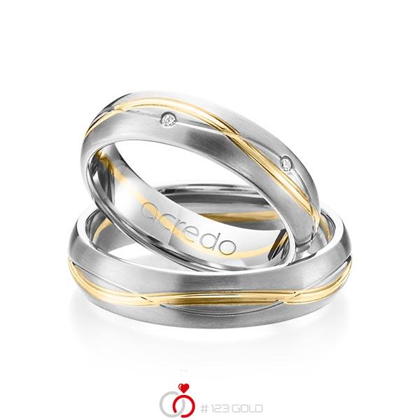 Paar bicolor Trauringe/Eheringe in Graugold 585 Gelbgold 585 mit zus. 0,06 ct. Brillant tw, si von acredo - A-1158-16 Paar bicolor Trauringe/Eheringe in Graugold 585 Gelbgold 585 mit zus. 0,06 ct. Brillant tw, si von acredo - A-1158-16
