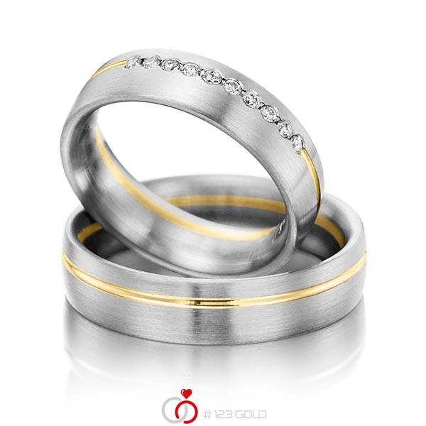 Paar bicolor Trauringe/Eheringe in Graugold 585 Gelbgold 585 mit zus. 0,15 ct. Brillant tw, si von Steinberg - Q-1202-4 Paar bicolor Trauringe/Eheringe in Graugold 585 Gelbgold 585 mit zus. 0,15 ct. Brillant tw, si von Steinberg - Q-1202-4