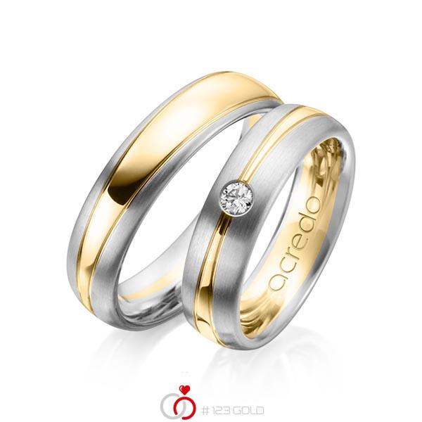 Paar bicolor Trauringe/Eheringe in Graugold 585 Gelbgold 585 mit zus. 0,1 ct. Brillant tw, si von acredo - A-1149-9 Paar bicolor Trauringe/Eheringe in Graugold 585 Gelbgold 585 mit zus. 0,1 ct. Brillant tw, si von acredo - A-1149-9