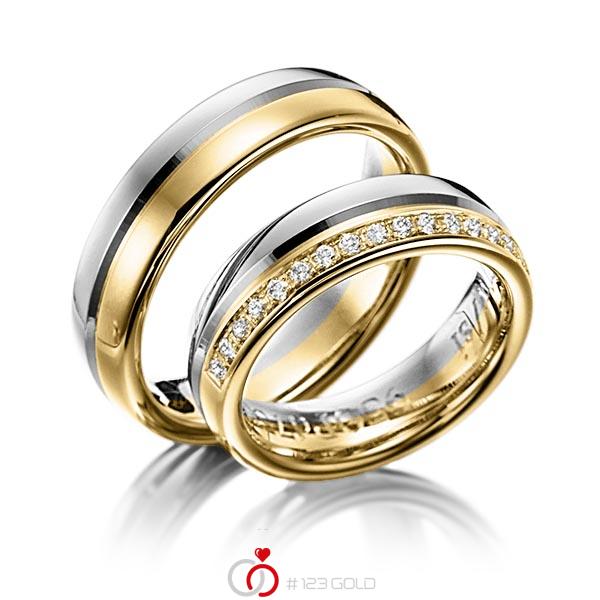 Paar bicolor Trauringe/Eheringe in Graugold 585 Gelbgold 585 mit zus. 0,225 ct. Brillant tw, si von Steinberg - Q-1213-3 Paar bicolor Trauringe/Eheringe in Graugold 585 Gelbgold 585 mit zus. 0,225 ct. Brillant tw, si von Steinberg - Q-1213-3