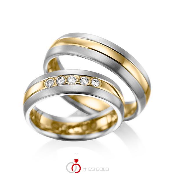 Paar bicolor Trauringe/Eheringe in Graugold 585 Gelbgold 585 mit zus. 0,2 ct. Brillant tw, si von acredo - A-1001-1 Paar bicolor Trauringe/Eheringe in Graugold 585 Gelbgold 585 mit zus. 0,2 ct. Brillant tw, si von acredo - A-1001-1