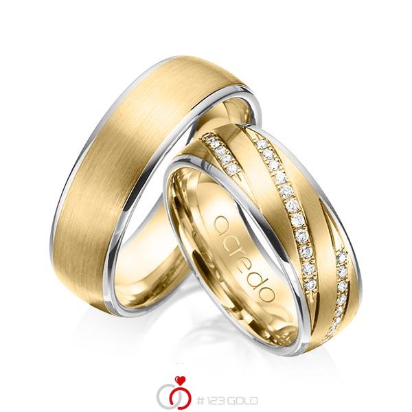 Paar bicolor Trauringe/Eheringe in Graugold 585 Gelbgold 585 mit zus. 0,44 ct. Brillant tw, si von acredo - A-1150-8 Paar bicolor Trauringe/Eheringe in Graugold 585 Gelbgold 585 mit zus. 0,44 ct. Brillant tw, si von acredo - A-1150-8