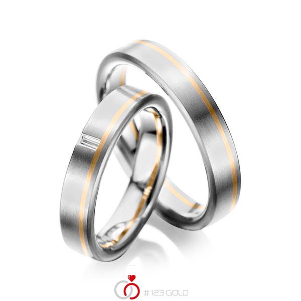 Paar bicolor Trauringe/Eheringe in Graugold 585 Roségold 585 mit zus. 0,05 ct. Baguette-Diamant tw, vs von acredo - A-1022-2 Paar bicolor Trauringe/Eheringe in Graugold 585 Roségold 585 mit zus. 0,05 ct. Baguette-Diamant tw, vs von acredo - A-1022-2