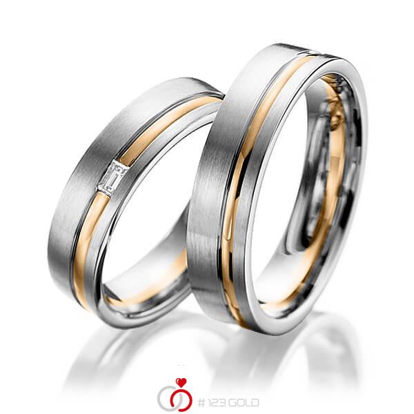 Paar bicolor Trauringe/Eheringe in Graugold 585 Roségold 585 mit zus. 0,06 ct. Baguette-Diamant tw, vs von 123gold - Y-1104-11 Paar bicolor Trauringe/Eheringe in Graugold 585 Roségold 585 mit zus. 0,06 ct. Baguette-Diamant tw, vs von 123gold - Y-1104-11