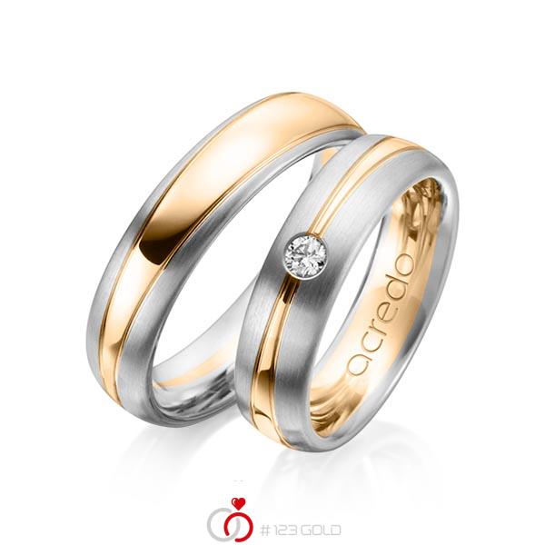 Paar bicolor Trauringe/Eheringe in Graugold 585 Roségold 585 mit zus. 0,1 ct. Brillant tw, si von acredo - A-1149-10 Paar bicolor Trauringe/Eheringe in Graugold 585 Roségold 585 mit zus. 0,1 ct. Brillant tw, si von acredo - A-1149-10