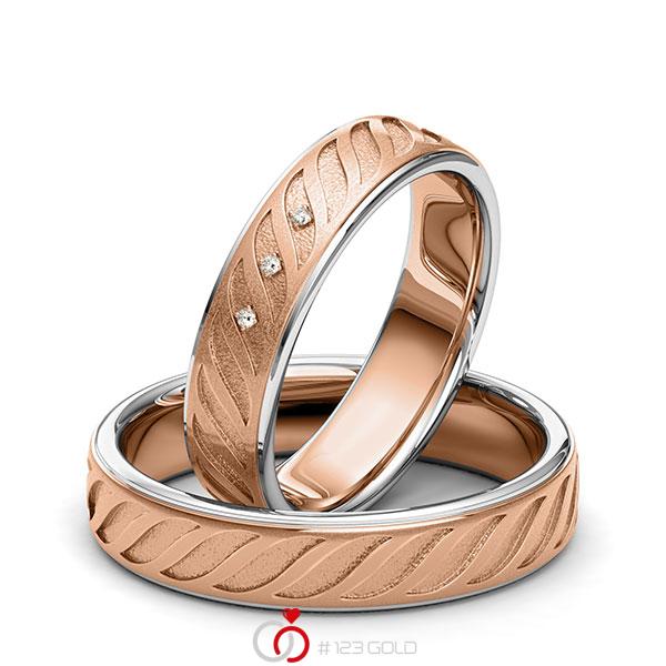 Paar bicolor Trauringe/Eheringe in Graugold 585 Rotgold 585 Laser Struktur mit zus. 0,015 ct. Brillant tw, si von 123gold - Y-1395-11 Paar bicolor Trauringe/Eheringe in Graugold 585 Rotgold 585 Laser Struktur mit zus. 0,015 ct. Brillant tw, si von 123gold - Y-1395-11