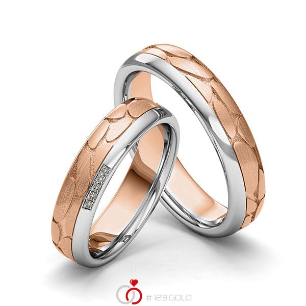 Paar bicolor Trauringe/Eheringe in Graugold 585 Rotgold 585 Laser Struktur mit zus. 0,025 ct. Brillant tw, si von 123gold - Y-1388-11 Paar bicolor Trauringe/Eheringe in Graugold 585 Rotgold 585 Laser Struktur mit zus. 0,025 ct. Brillant tw, si von 123gold - Y-1388-11