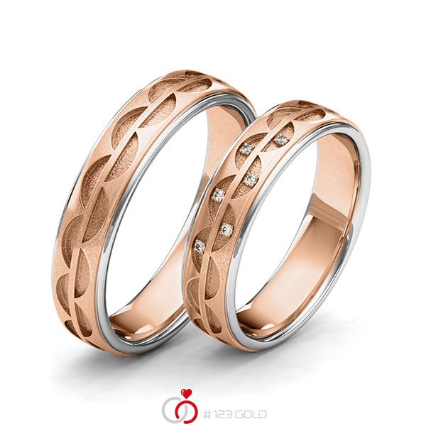 Paar bicolor Trauringe/Eheringe in Graugold 585 Rotgold 585 Laser Struktur mit zus. 0,03 ct. Brillant tw, si von 123gold - Y-1412-11 Paar bicolor Trauringe/Eheringe in Graugold 585 Rotgold 585 Laser Struktur mit zus. 0,03 ct. Brillant tw, si von 123gold - Y-1412-11