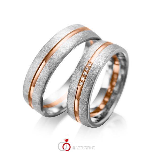 Paar bicolor Trauringe/Eheringe in Graugold 585 Rotgold 585 mit zus. 0,025 ct. Brillant tw, si von acredo - A-1007-6 Paar bicolor Trauringe/Eheringe in Graugold 585 Rotgold 585 mit zus. 0,025 ct. Brillant tw, si von acredo - A-1007-6