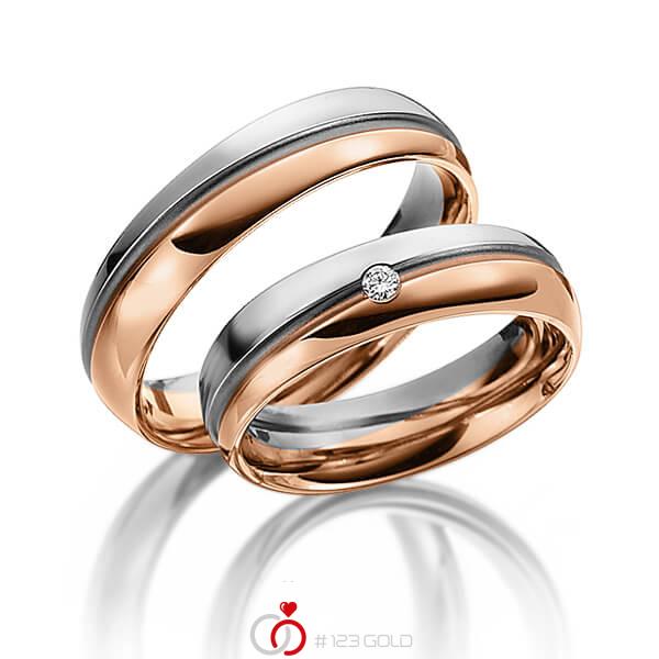Paar bicolor Trauringe/Eheringe in Graugold 585 Rotgold 585 mit zus. 0,03 ct. Brillant tw, si von 123gold - Y-1307-2 Paar bicolor Trauringe/Eheringe in Graugold 585 Rotgold 585 mit zus. 0,03 ct. Brillant tw, si von 123gold - Y-1307-2