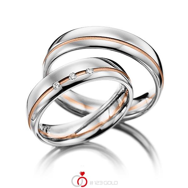 Paar bicolor Trauringe/Eheringe in Graugold 585 Rotgold 585 mit zus. 0,045 ct. Brillant tw, si von Steinberg - Q-1239-4 Paar bicolor Trauringe/Eheringe in Graugold 585 Rotgold 585 mit zus. 0,045 ct. Brillant tw, si von Steinberg - Q-1239-4