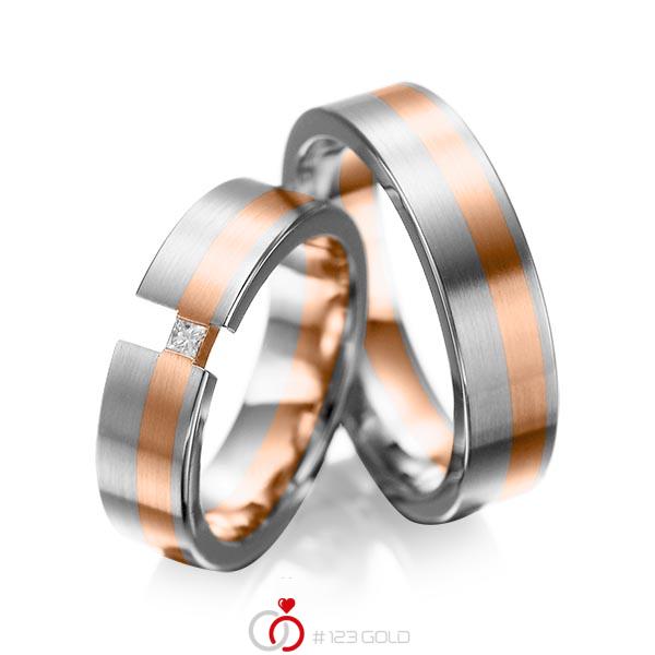 Paar bicolor Trauringe/Eheringe in Graugold 585 Rotgold 585 mit zus. 0,05 ct. Prinzess-Diamant tw, si von acredo - A-1025-10 Paar bicolor Trauringe/Eheringe in Graugold 585 Rotgold 585 mit zus. 0,05 ct. Prinzess-Diamant tw, si von acredo - A-1025-10