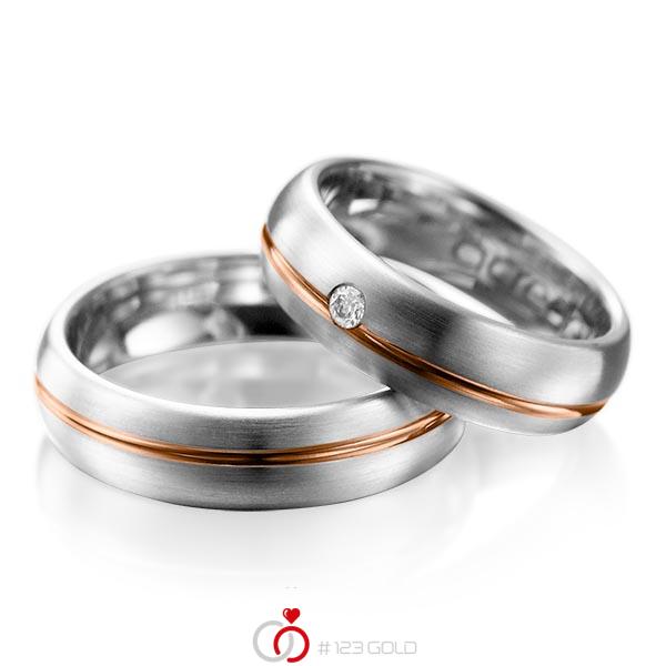 Paar bicolor Trauringe/Eheringe in Graugold 585 Rotgold 585 mit zus. 0,06 ct. Brillant tw, si von acredo - A-1003-10 Paar bicolor Trauringe/Eheringe in Graugold 585 Rotgold 585 mit zus. 0,06 ct. Brillant tw, si von acredo - A-1003-10