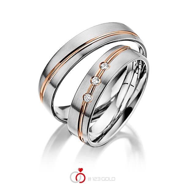 Paar bicolor Trauringe/Eheringe in Graugold 585 Rotgold 585 mit zus. 0,06 ct. Brillant tw, si von Steinberg - Q-1394-7 Paar bicolor Trauringe/Eheringe in Graugold 585 Rotgold 585 mit zus. 0,06 ct. Brillant tw, si von Steinberg - Q-1394-7