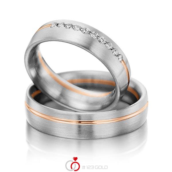 Paar bicolor Trauringe/Eheringe in Graugold 585 Rotgold 585 mit zus. 0,15 ct. Brillant tw, si von Steinberg - Q-1202-5 Paar bicolor Trauringe/Eheringe in Graugold 585 Rotgold 585 mit zus. 0,15 ct. Brillant tw, si von Steinberg - Q-1202-5