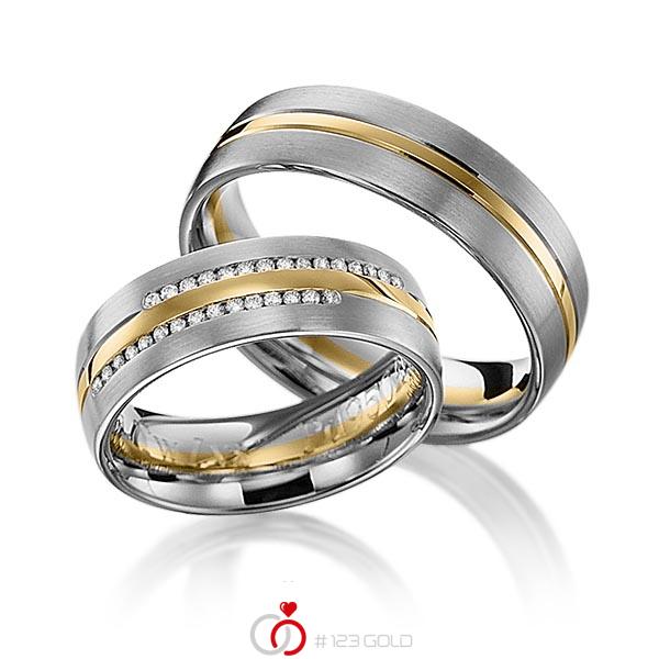 Paar bicolor Trauringe/Eheringe in Graugold dunkel 585 Gelbgold 585 mit zus. 0,15 ct. Brillant tw, si von 123gold - Y-1145-9 Paar bicolor Trauringe/Eheringe in Graugold dunkel 585 Gelbgold 585 mit zus. 0,15 ct. Brillant tw, si von 123gold - Y-1145-9